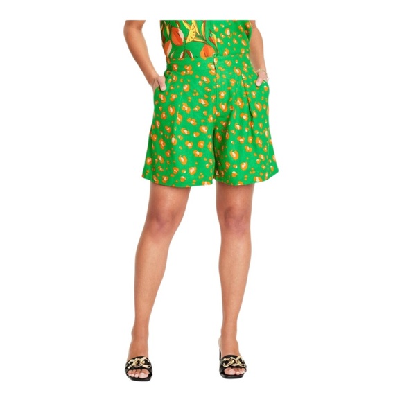 Tabitha Brown Target Linen Blend Green Orange Leopard Pleated Shorts size L - Picture 1 of 15